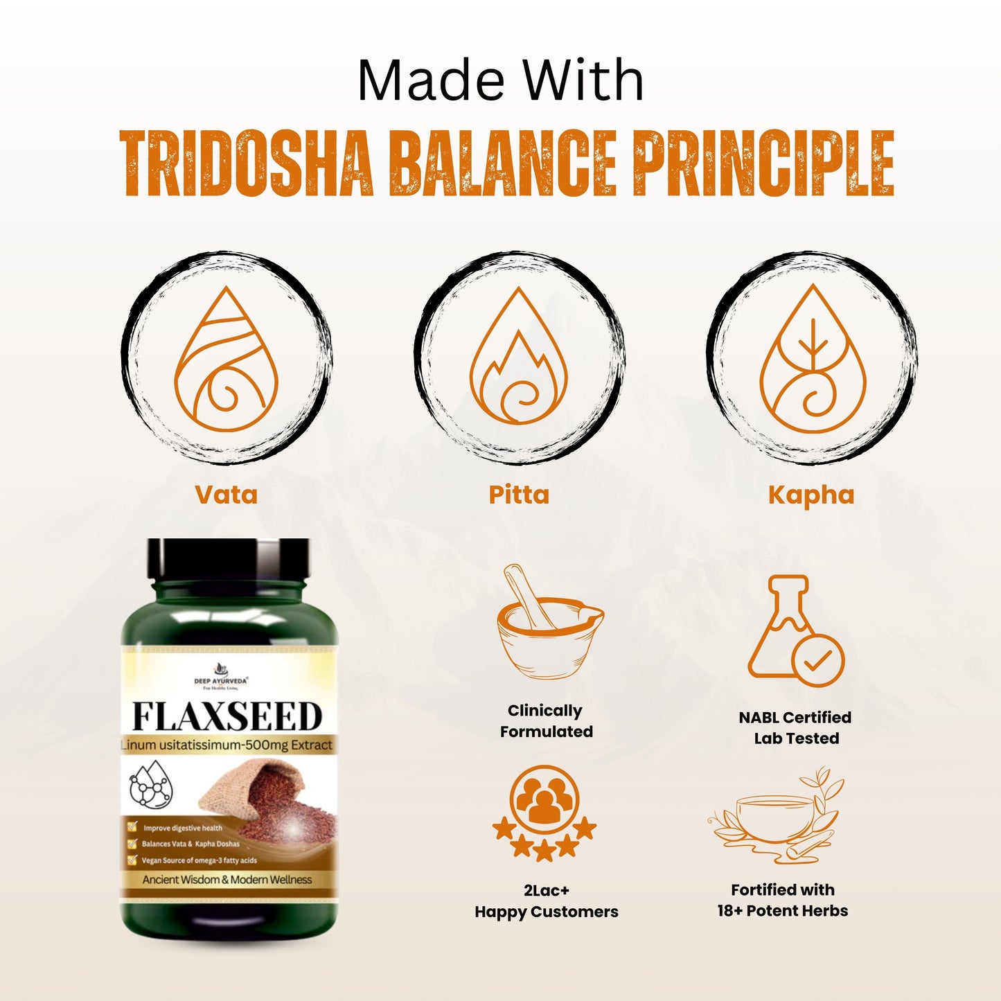 Flaxseed Vegan Capsules - Supports Heart Health, Digestion & Skin Wellness - Deep Ayurveda India