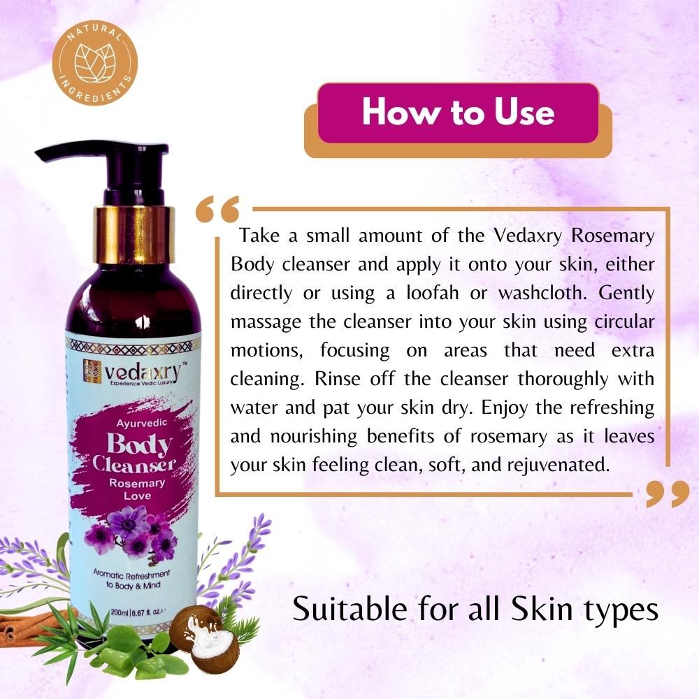 Vedaxry Body Cleanser Rosemary Love (200ml) - Refreshing Herbal Cleanser for Soft & Smooth Skin - Deep Ayurveda India
