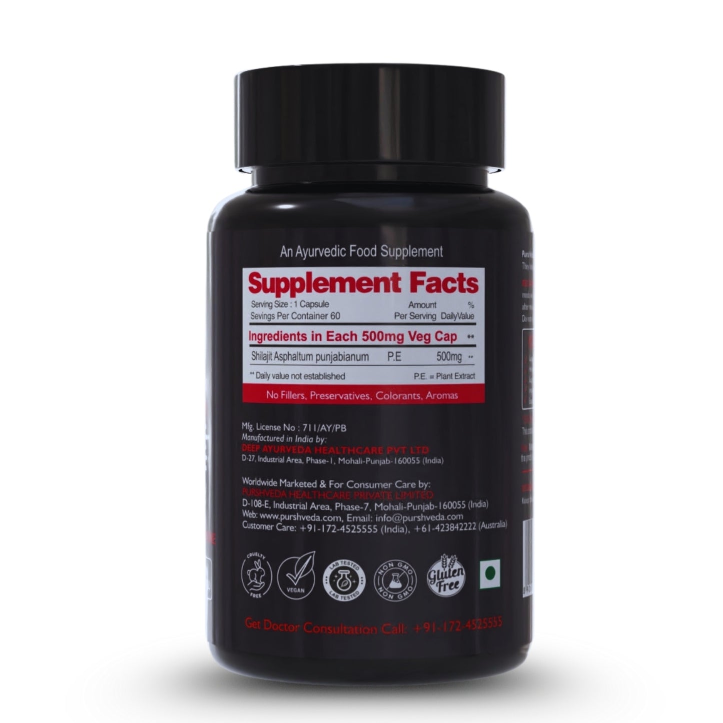 PurshVeda Shilajit Vegan Capsules | Pack of 60 | Energy & Vitality Support