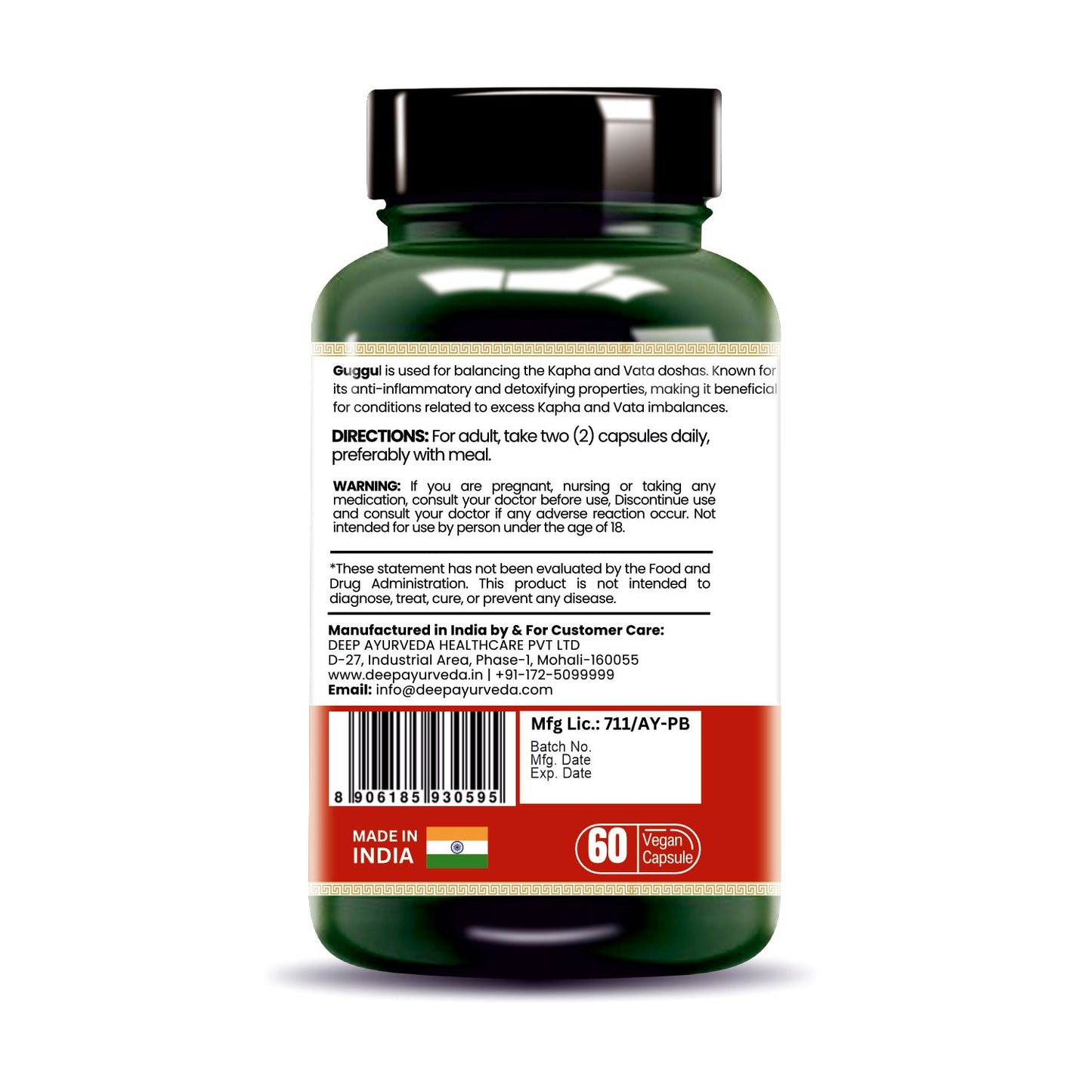 Guggul Vegan Capsules - Supports Cholesterol Management, Joints & Detoxification - Deep Ayurveda India