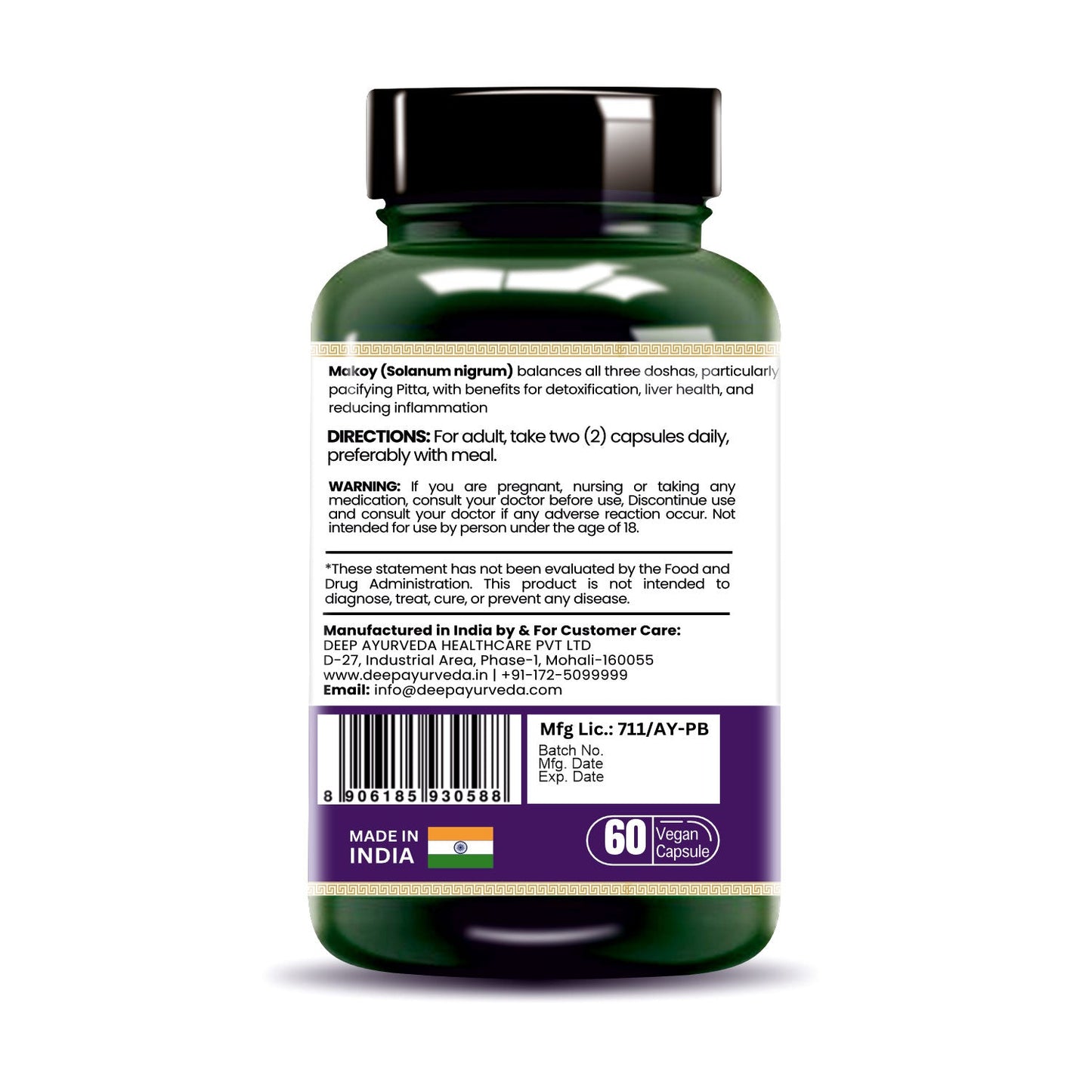 Makoy Capsules - Supports Liver Health, Digestion & Detoxification - Deep Ayurveda India