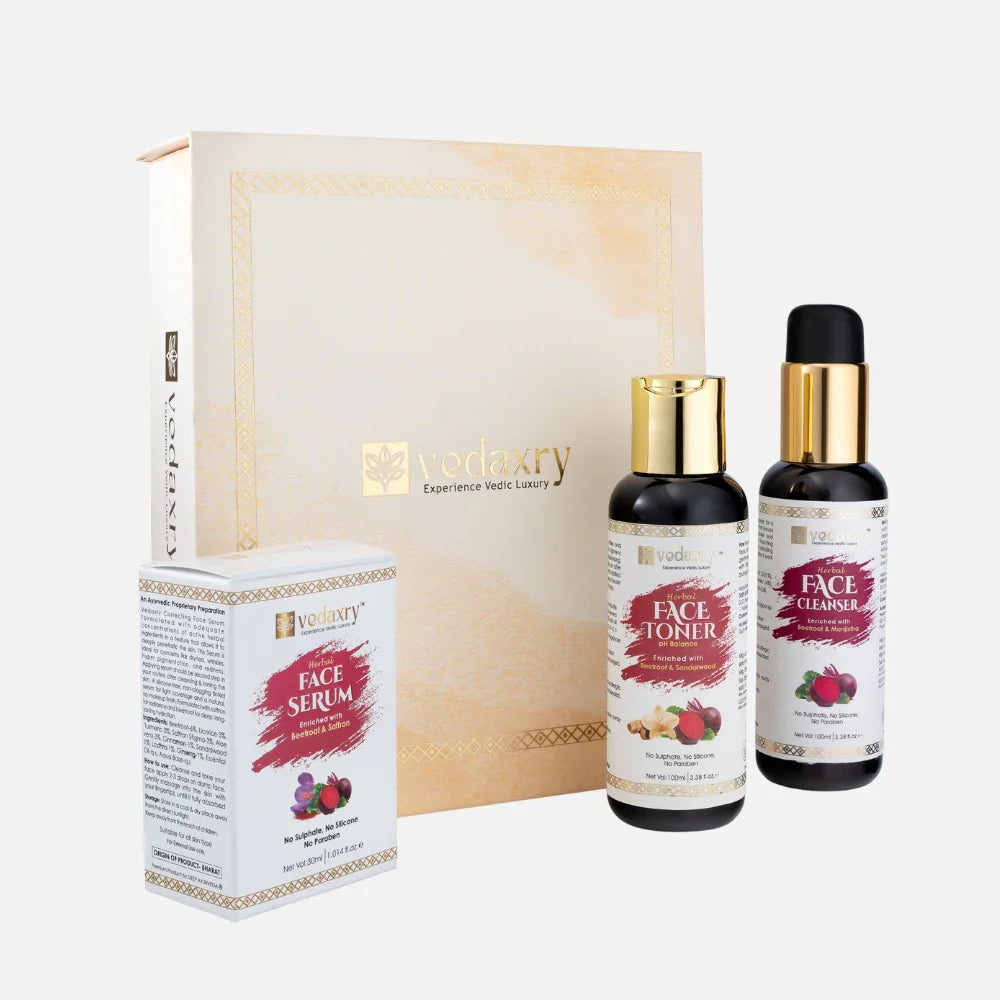 Vedaxry 3-Step Ayurvedic Face Care Vedic Pack (Face Cleanser, Face Toner, Face Serum) - Complete Skin Care Regimen - Deep Ayurveda India