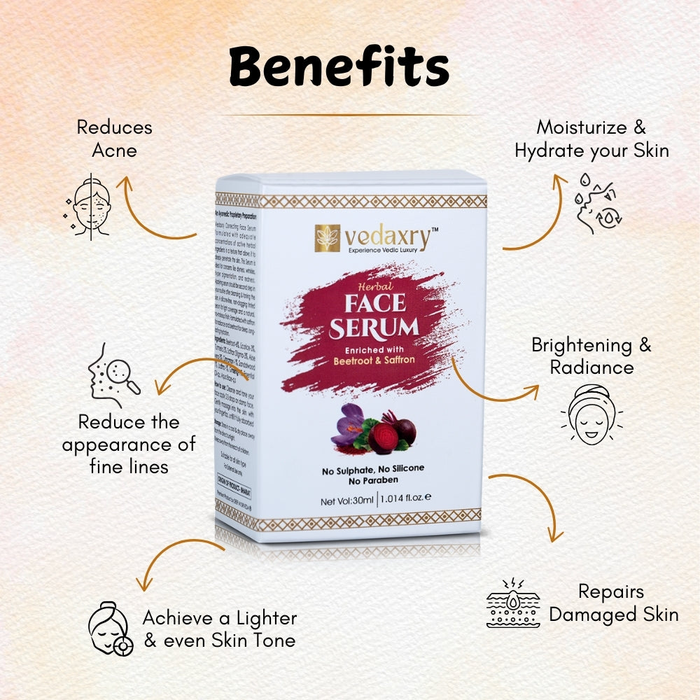 Vedaxry Ayurvedic Face Serum (30ml) - Anti-Aging, Hydrating & Skin Brightening - Deep Ayurveda India