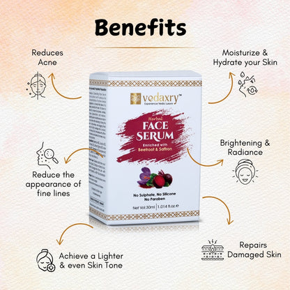 Vedaxry Ayurvedic Face Serum (30ml) - Anti-Aging, Hydrating & Skin Brightening - Deep Ayurveda India