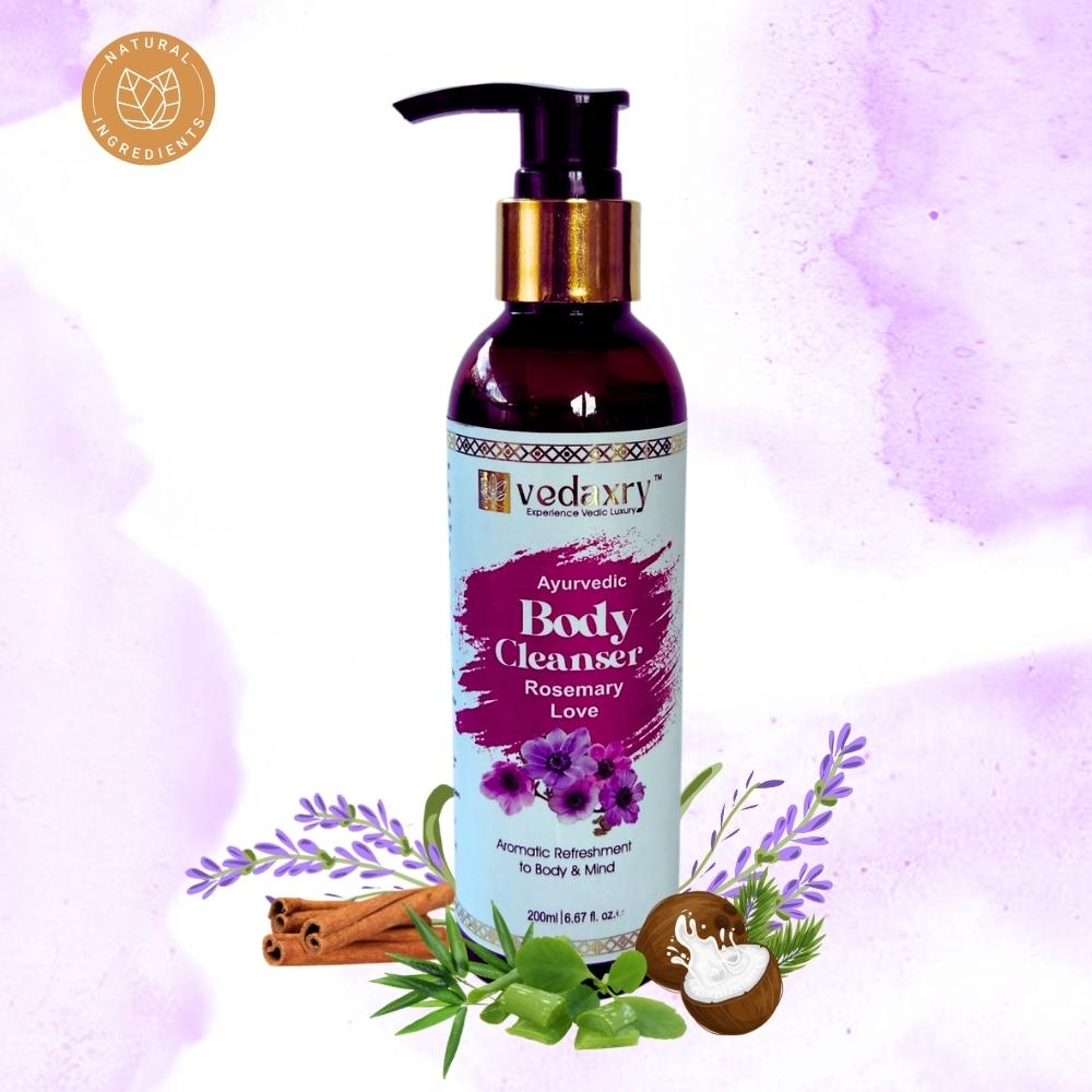 Vedaxry Body Cleanser Rosemary Love (200ml) - Refreshing Herbal Cleanser for Soft & Smooth Skin - Deep Ayurveda India