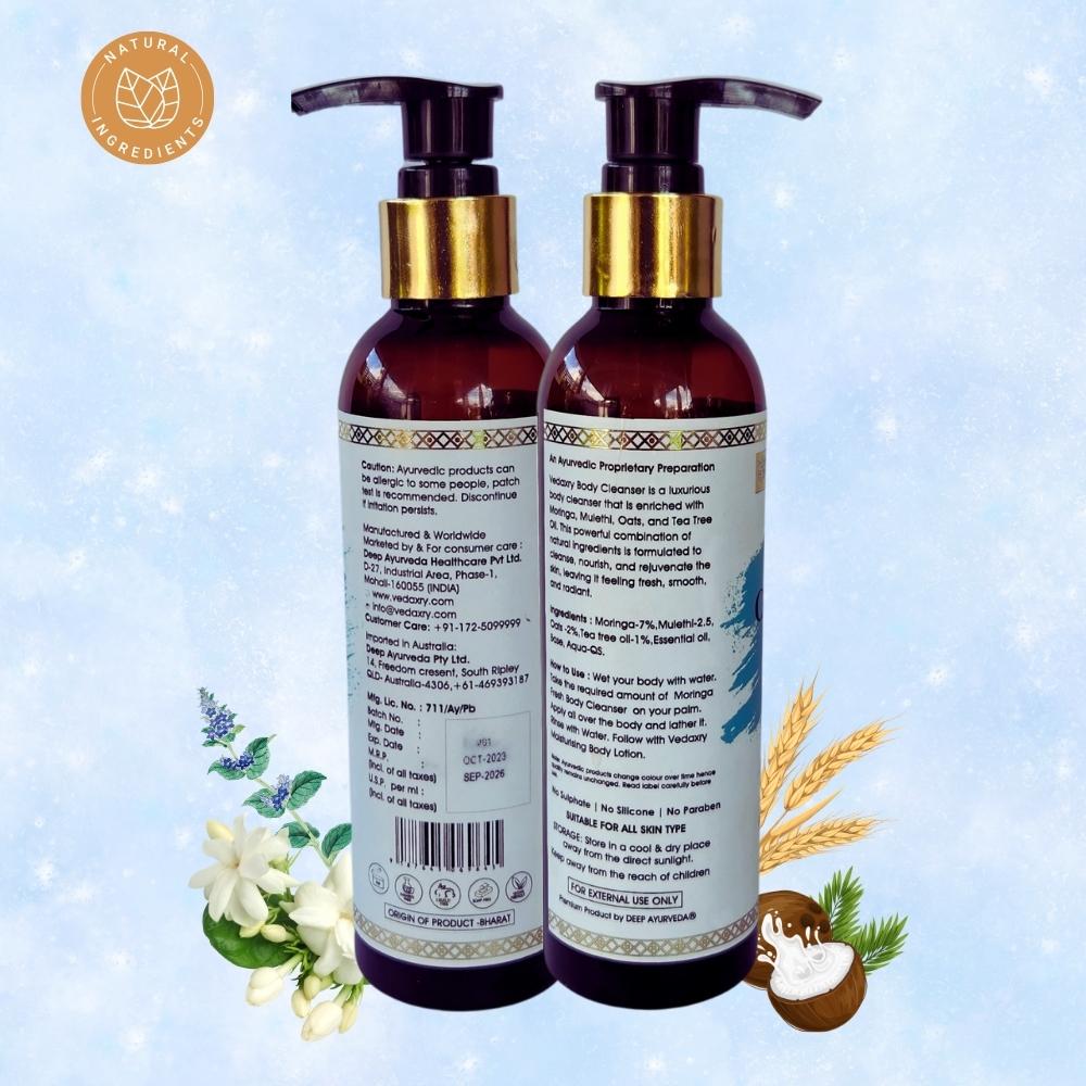 Vedaxry Moringa Fresh Body Cleanser (200ml) - Cleanses, Hydrates & Revitalizes Skin - Deep Ayurveda India