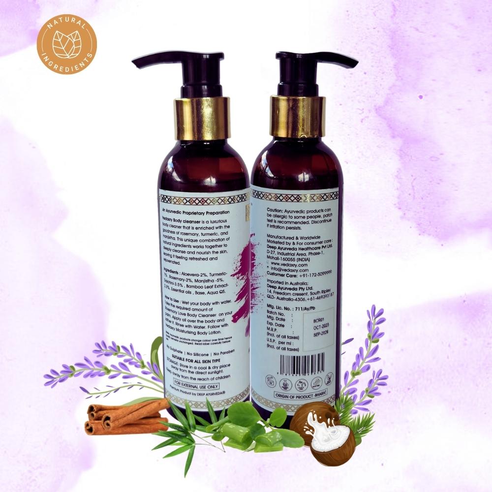 Vedaxry Body Cleanser Rosemary Love (200ml) - Refreshing Herbal Cleanser for Soft & Smooth Skin - Deep Ayurveda India