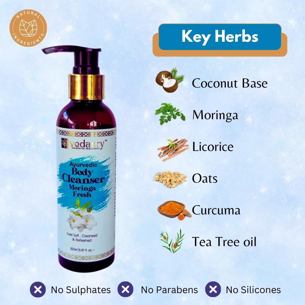 Vedaxry Moringa Fresh Body Cleanser (200ml) - Cleanses, Hydrates & Revitalizes Skin - Deep Ayurveda India