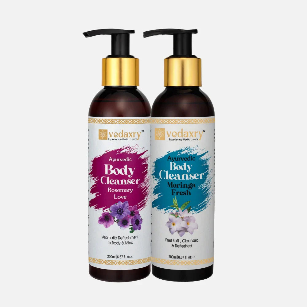 Vedaxry Ayurvedic Body Cleanser Combo Pack (Moringa Fresh 200ml + Rosemary Love 200ml) - Refreshing & Nourishing Skin Care - Deep Ayurveda India