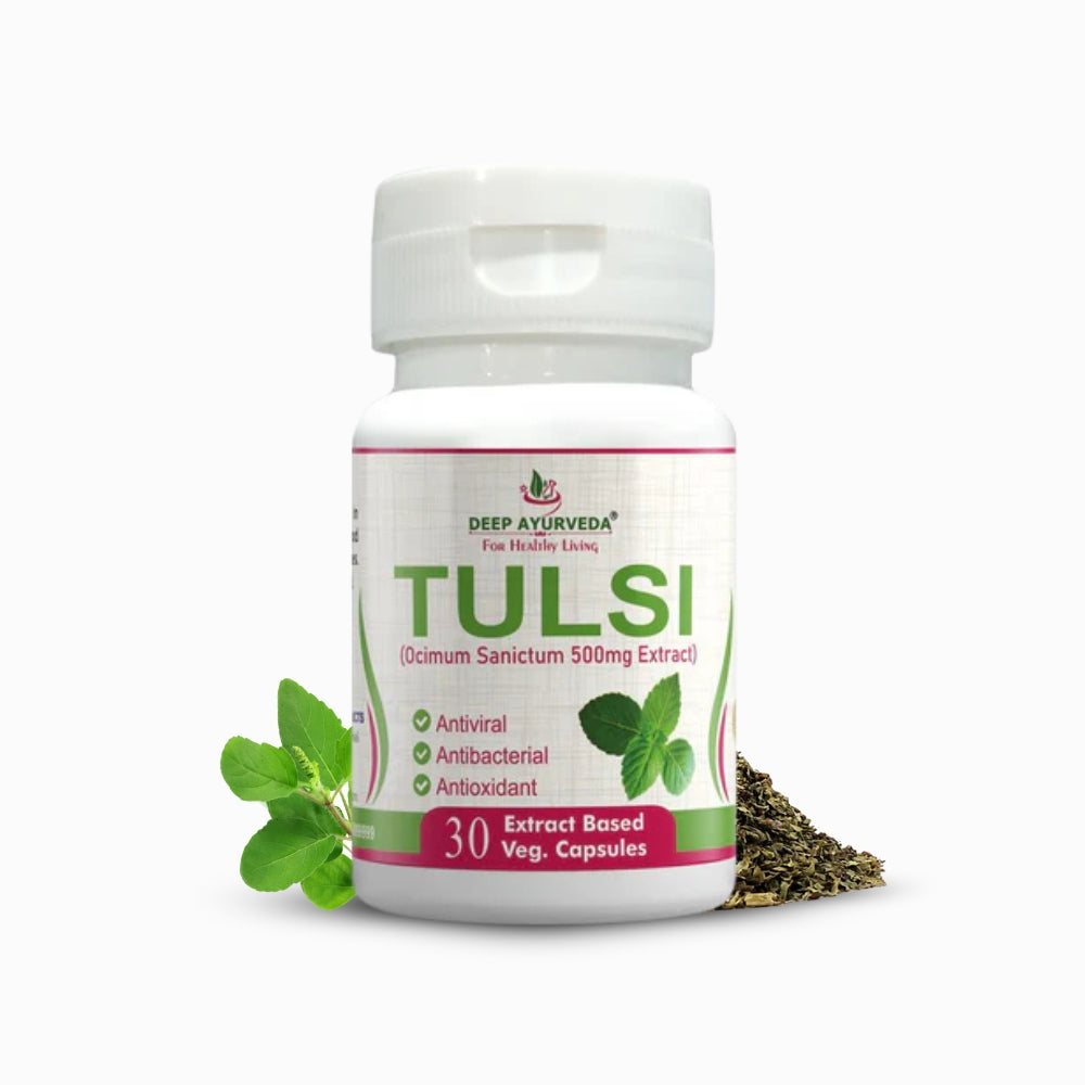 Tulsi Vegan Capsules - Boosts Immunity, Supports Respiratory Health & Detoxification - Deep Ayurveda India