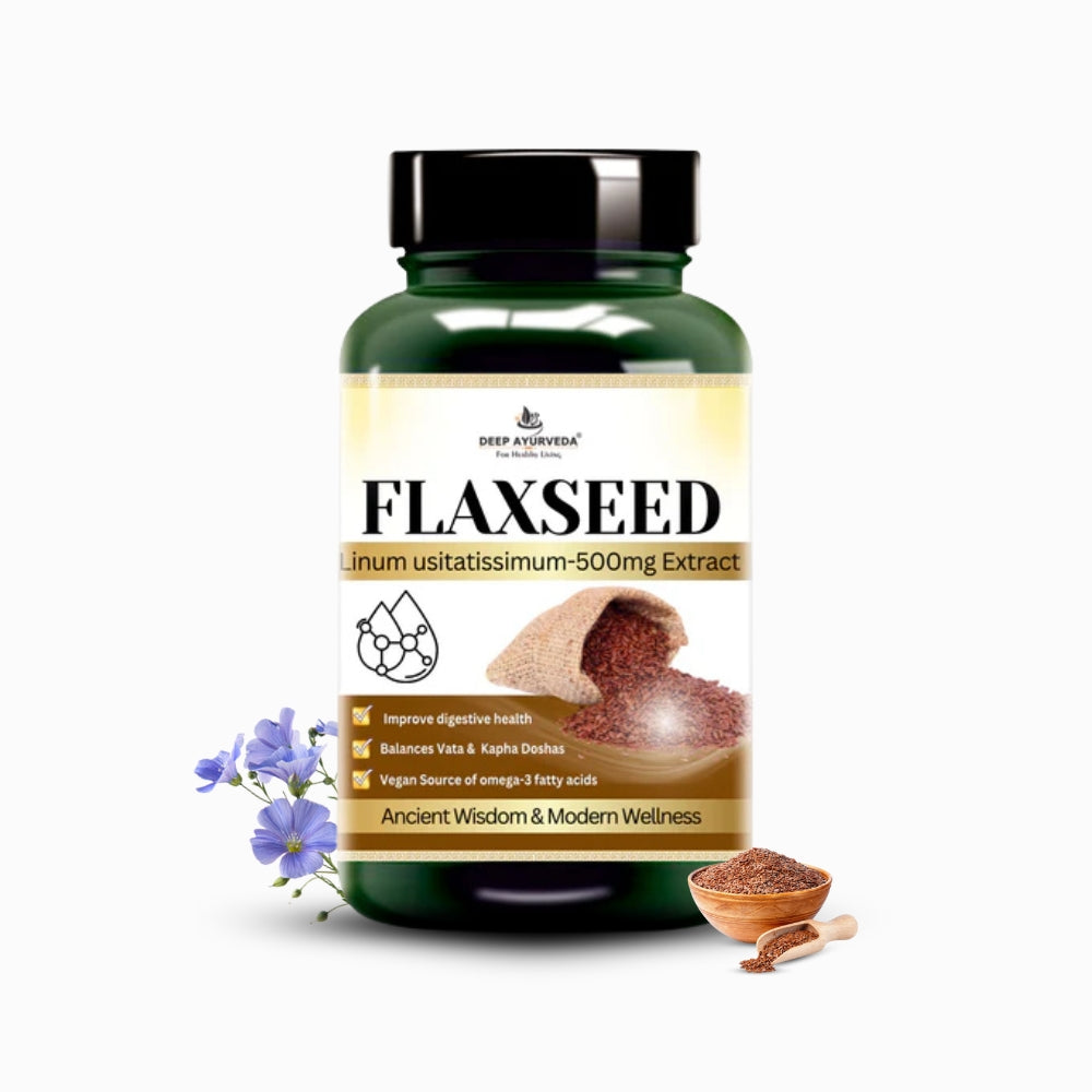Flaxseed Vegan Capsules - Supports Heart Health, Digestion & Skin Wellness - Deep Ayurveda India