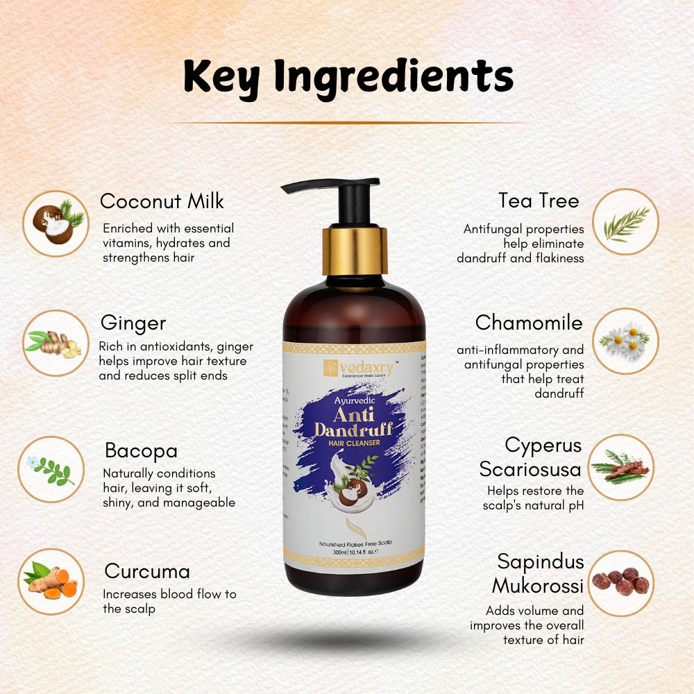 Vedaxry Anti-Dandruff Hair Cleanser (300ml) - Controls Dandruff, Reduces Hair Fall & Promotes Scalp Health - Deep Ayurveda India