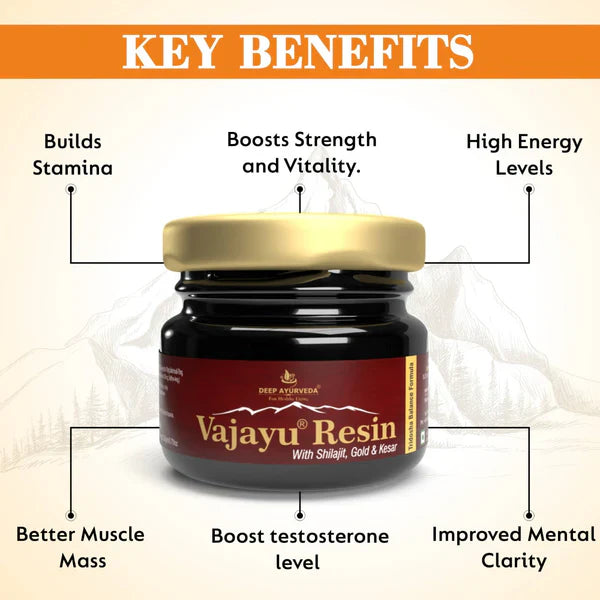 Vajayu 50 Prash + Pure Shilajit Gold Resin Combo - Deep Ayurveda India