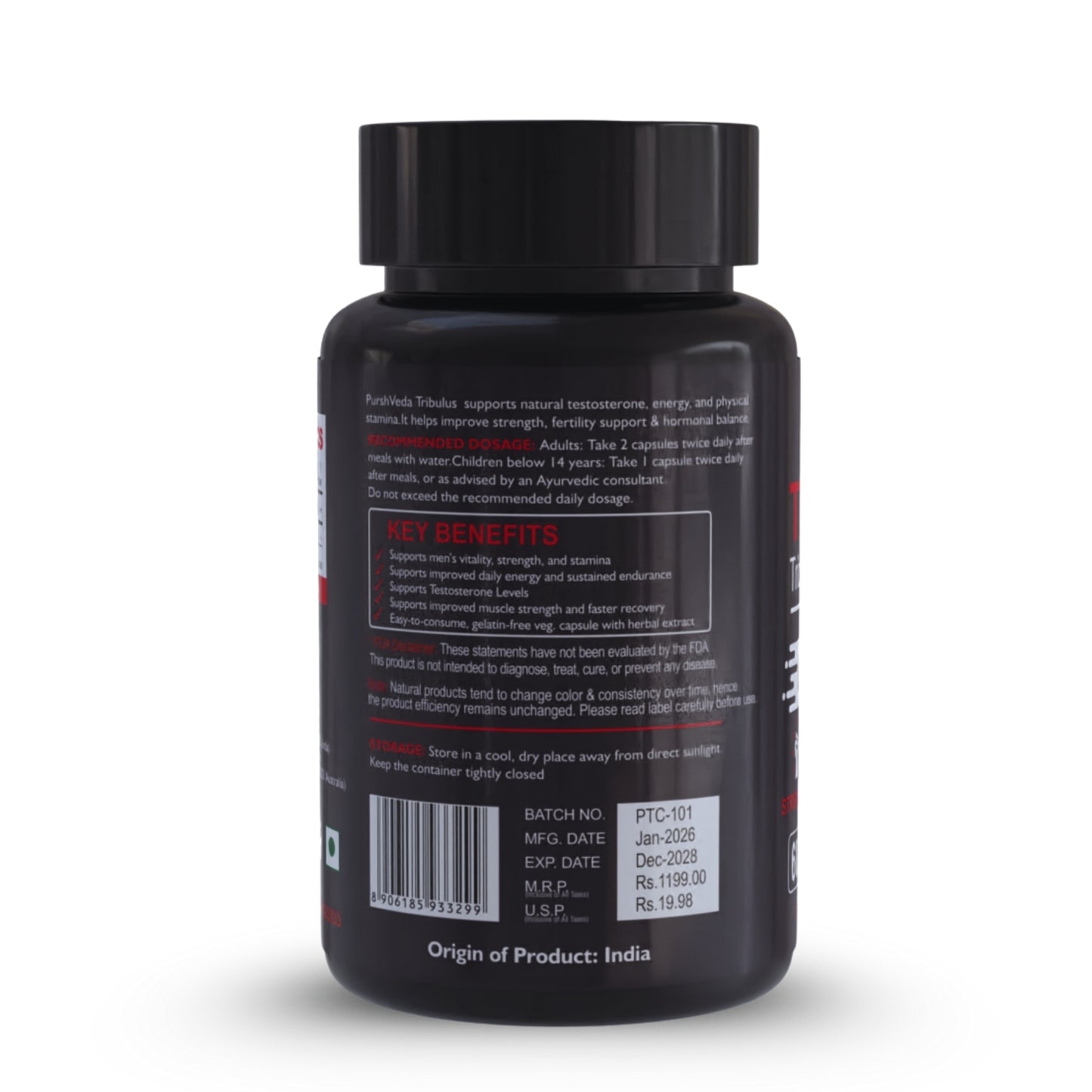 PurshVeda Tribulus Vegan Capsules | Pack of 60 | Testosterone Booster