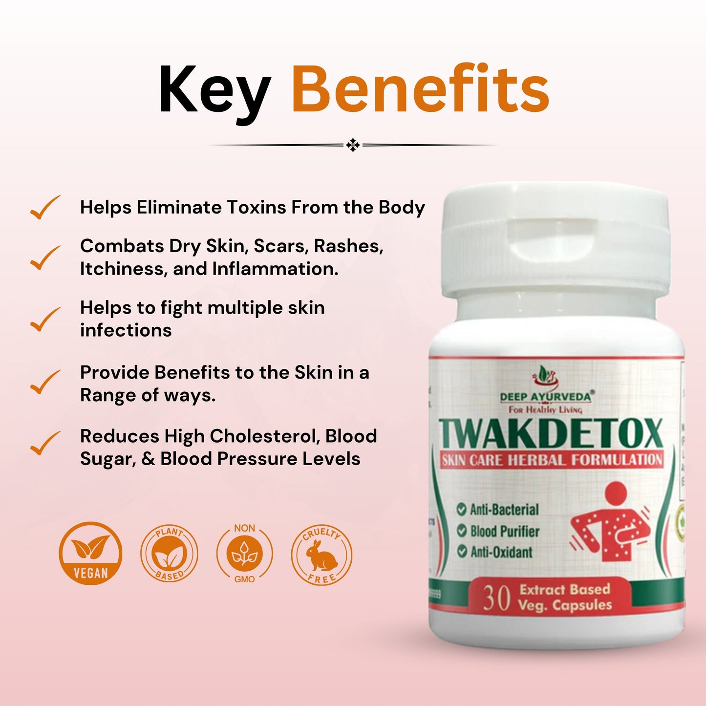 Twakdetox Capsule Helps in Skin Disorders and Blood Purification - Deep Ayurveda India