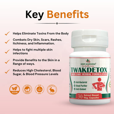 Twakdetox Capsule Helps in Skin Disorders and Blood Purification - Deep Ayurveda India