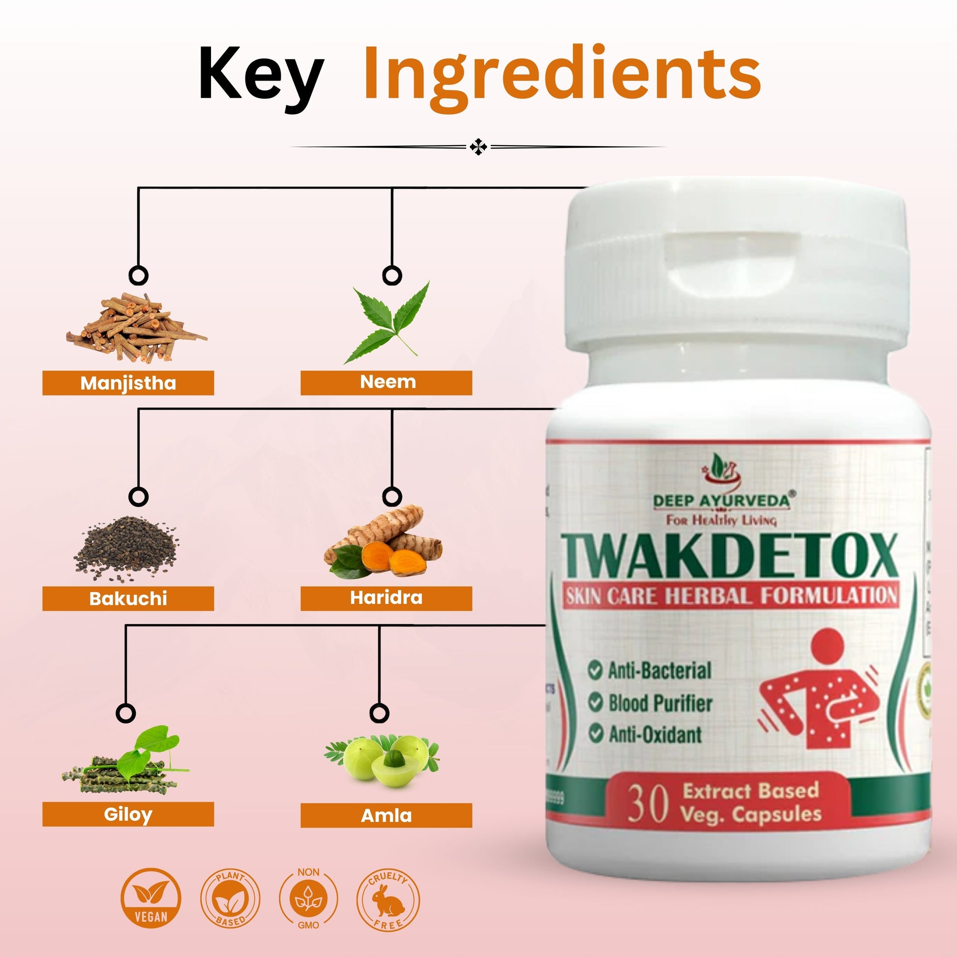 Twakdetox Capsule Helps in Skin Disorders and Blood Purification - Deep Ayurveda India
