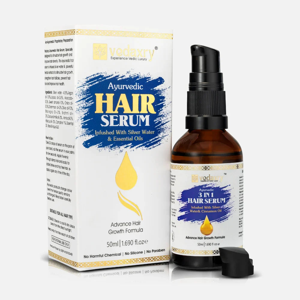 Vedaxry 3-in-One Hair Serum Infused with Silver Water (30ml) - Nourishes, Repairs & Protects Hair - Deep Ayurveda India