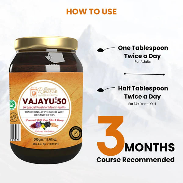 Vajayu 50 Prash + Pure Shilajit Gold Resin Combo - Deep Ayurveda India