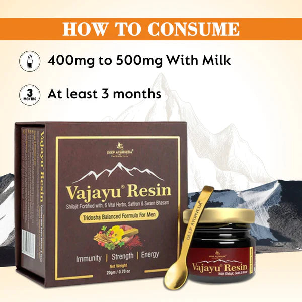 Vajayu 50 Prash + Pure Shilajit Gold Resin Combo - Deep Ayurveda India