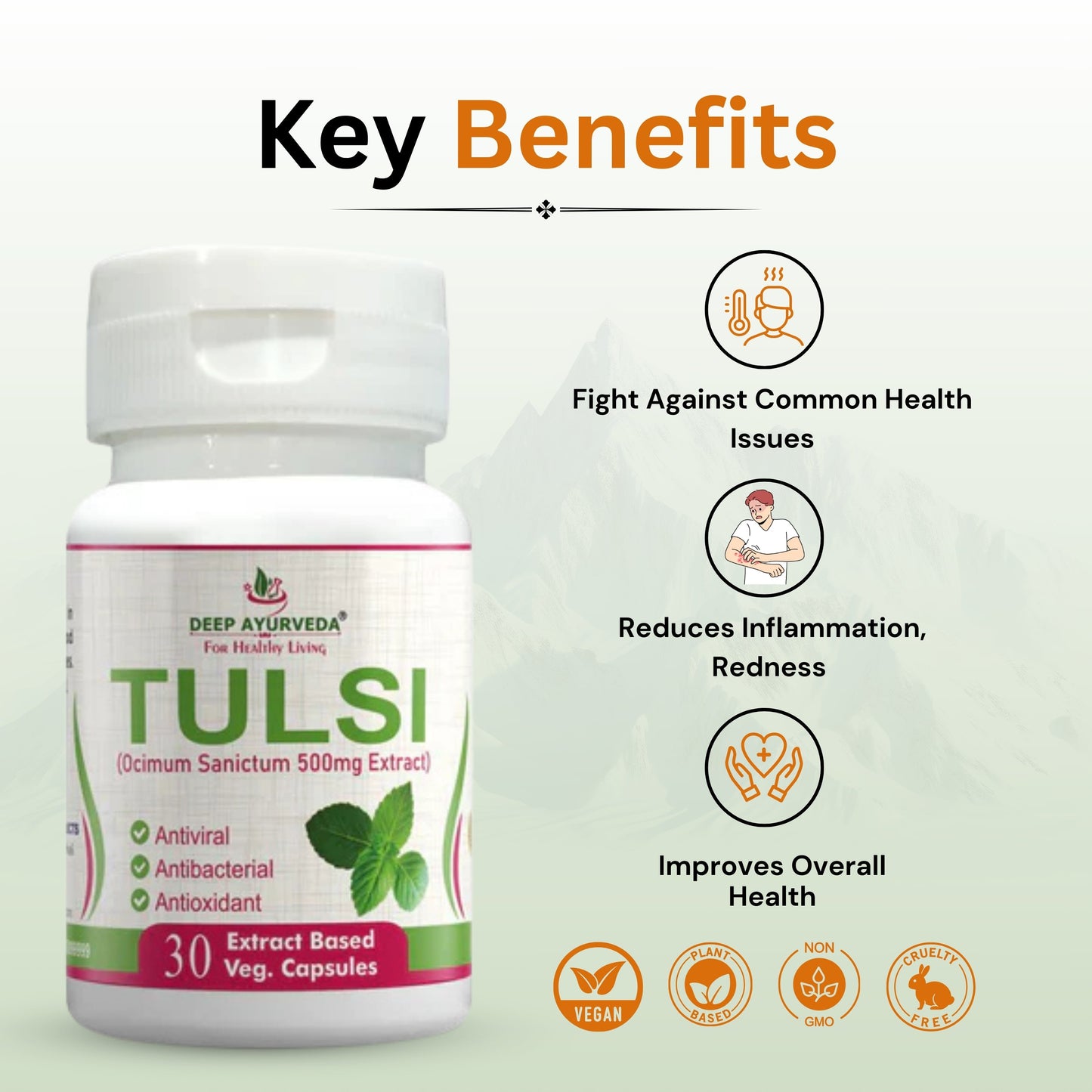 Tulsi Vegan Capsules - Boosts Immunity, Supports Respiratory Health & Detoxification - Deep Ayurveda India