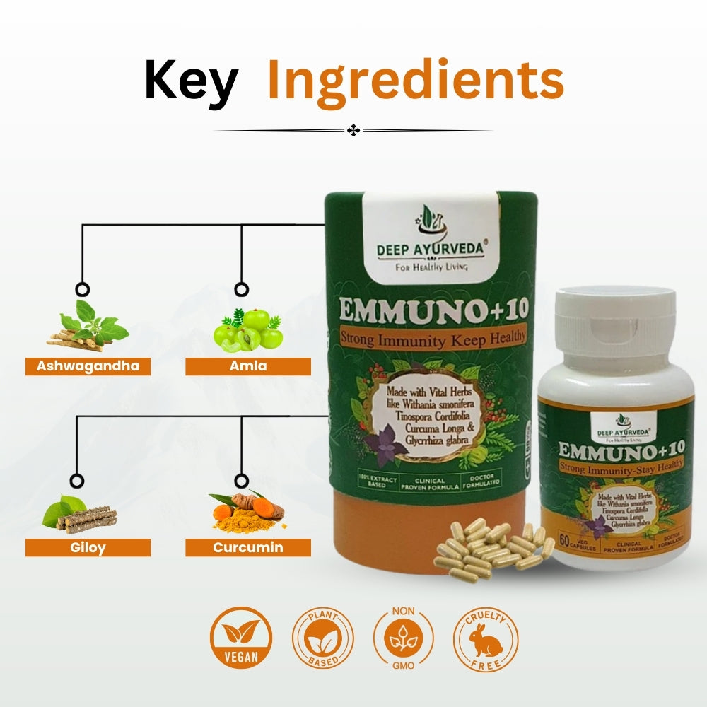 Emmuno+10 Improves Immunity, Energy and Helps in Cough and Cold - Deep Ayurveda India
