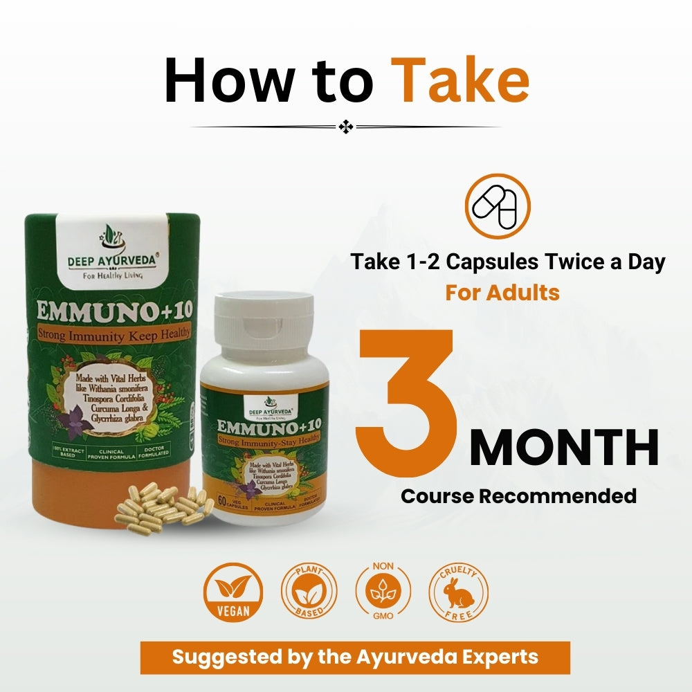 Emmuno+10 Improves Immunity, Energy and Helps in Cough and Cold - Deep Ayurveda India