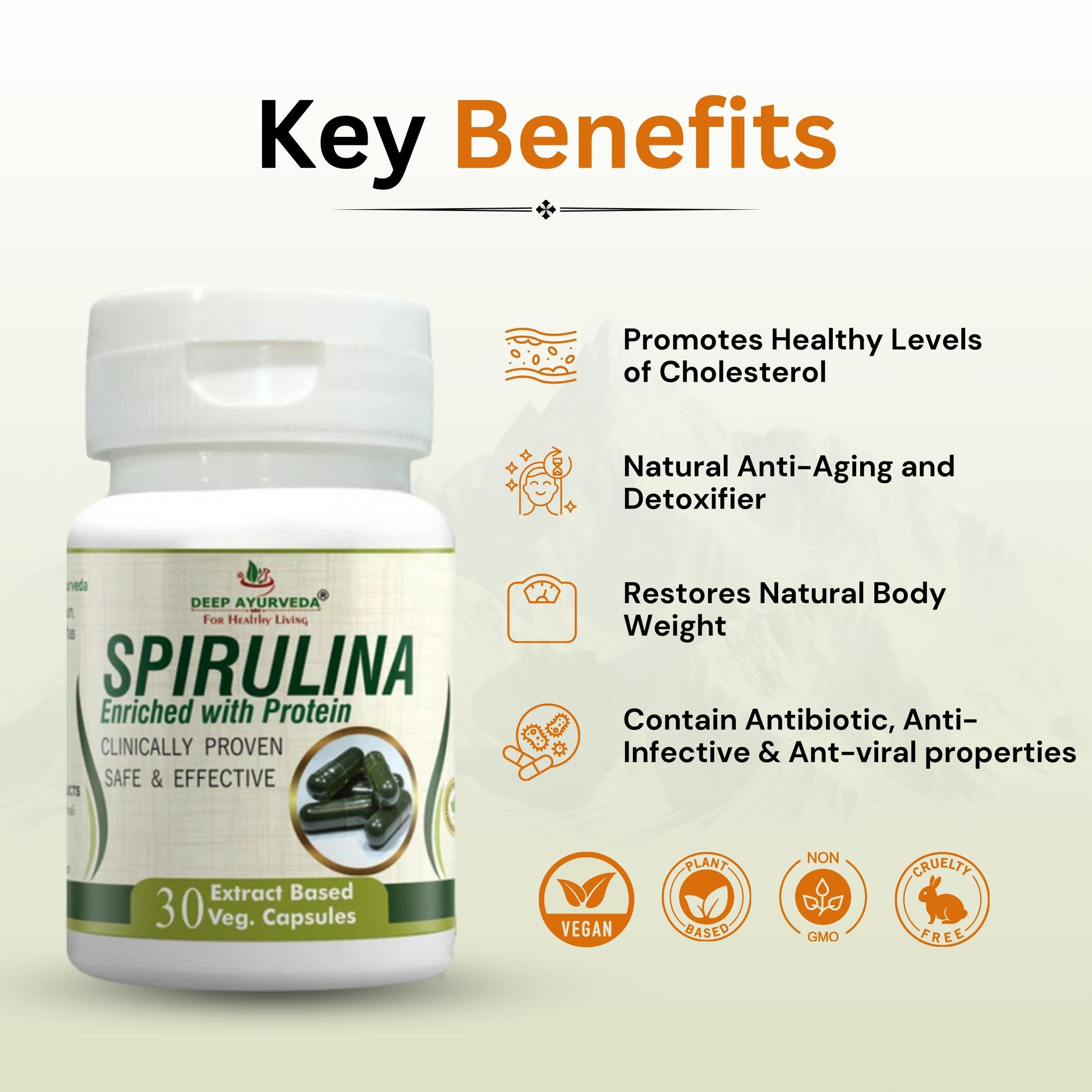 Spirulina Vegan Capsules - Boosts Energy, Immunity & Nutrient Intake - Deep Ayurveda India