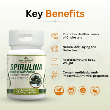 Spirulina Vegan Capsules - Boosts Energy, Immunity & Nutrient Intake - Deep Ayurveda India