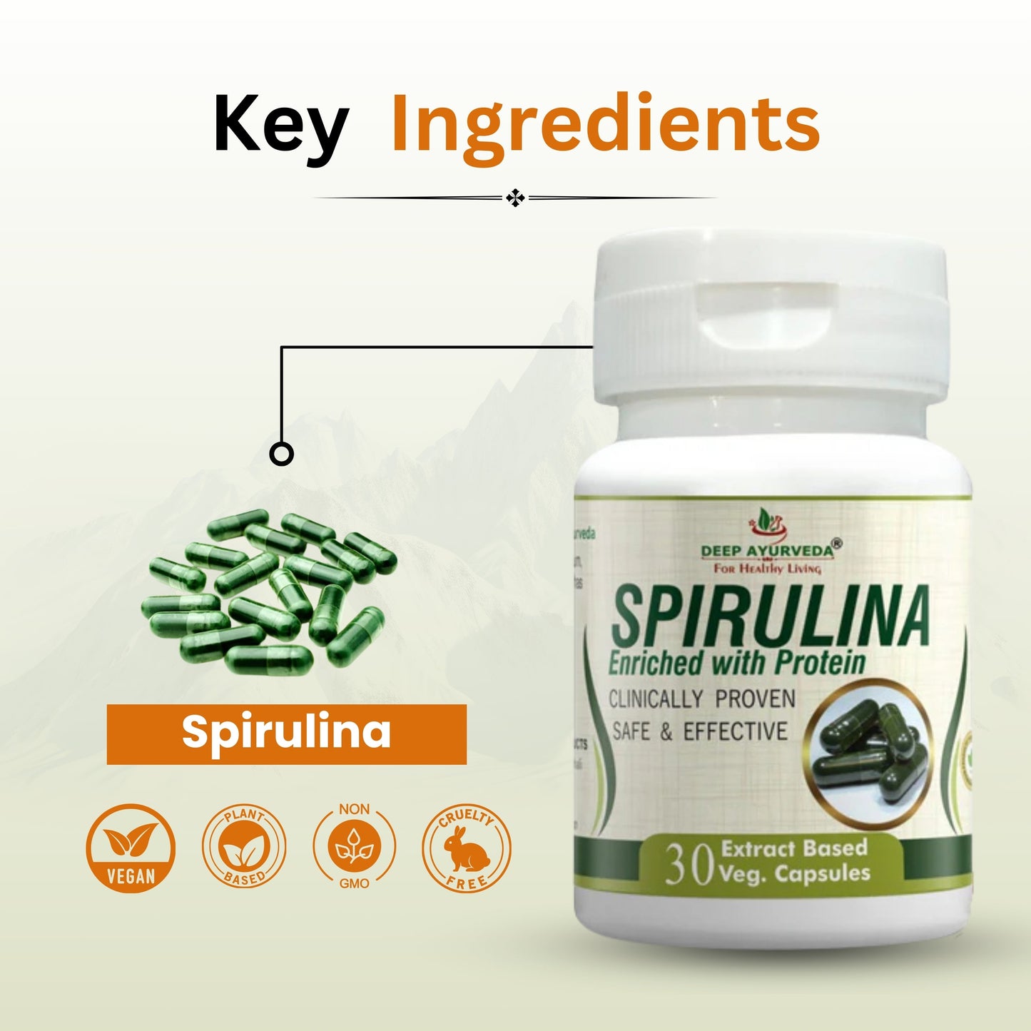 Spirulina Vegan Capsules - Boosts Energy, Immunity & Nutrient Intake - Deep Ayurveda India