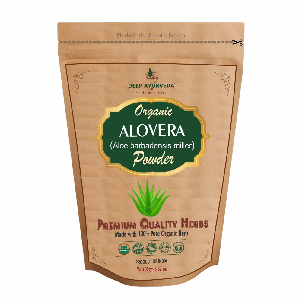 Organic Alovera Powder (Aloe barbadensis miller) Improves Skin Glow and Supports Gut Health - Deep Ayurveda India