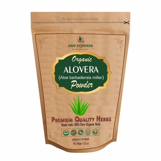 Organic Alovera Powder (Aloe barbadensis miller) Improves Skin Glow and Supports Gut Health - Deep Ayurveda India