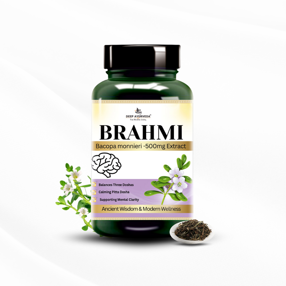 Brahmi vegan capsules by Deep Ayurveda enhances memory, reduces stress and supports brain health 