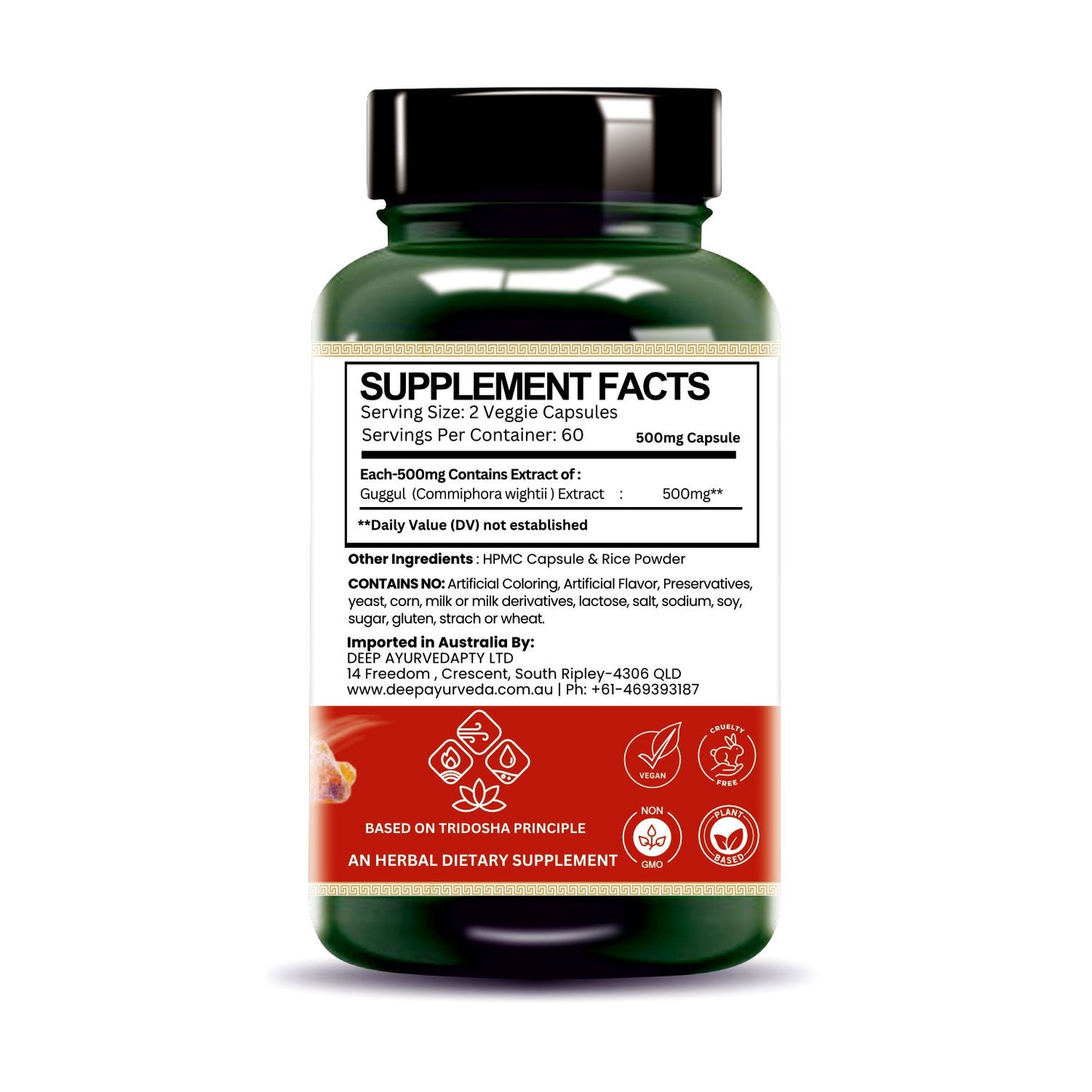 Guggul Vegan Capsules - Supports Cholesterol Management, Joints & Detoxification - Deep Ayurveda India