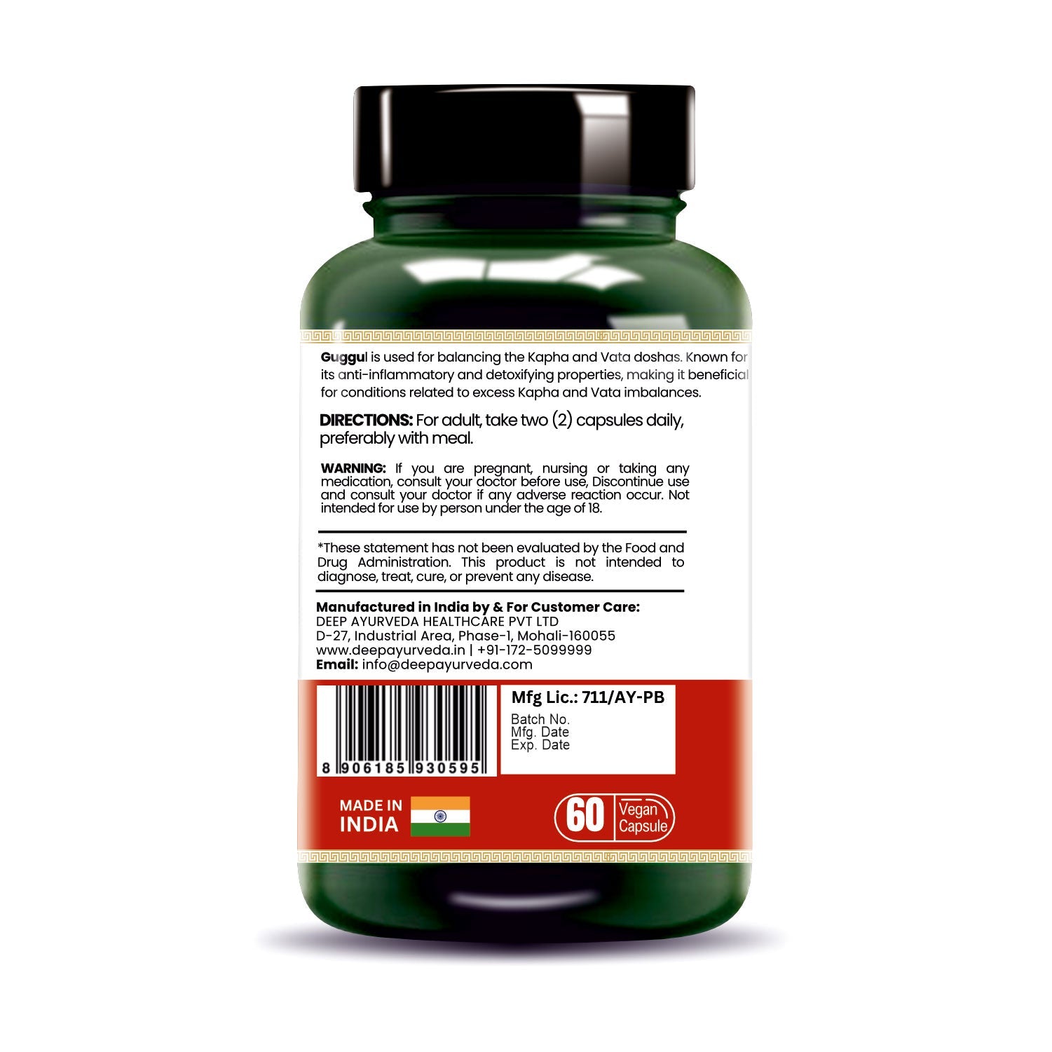 Guggul Vegan Capsules - Supports Cholesterol Management, Joints & Detoxification - Deep Ayurveda India