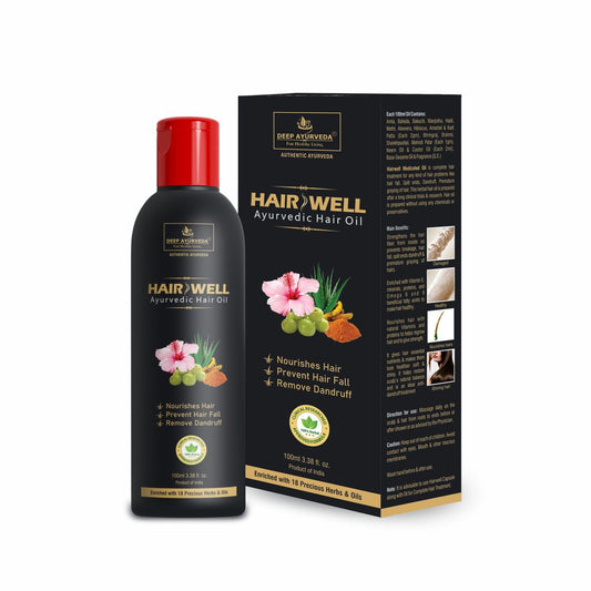 HairWell Ayurvedic Hair Oil - Strengthens Hair, Reduces Hair Fall & Promotes Scalp Health - Deep Ayurveda India