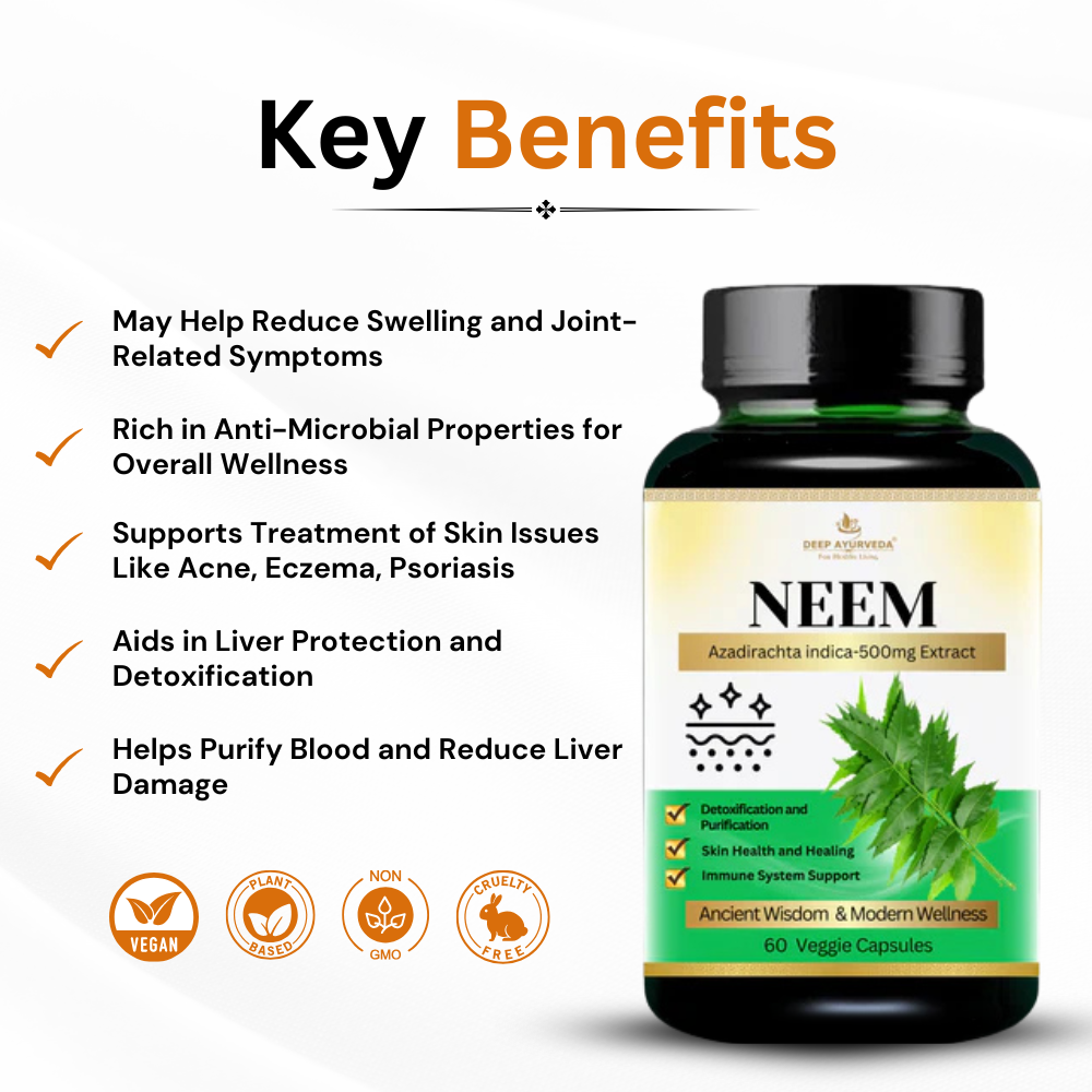 Neem Vegan Capsules Supports Skin Health, Immunity and Detoxification by Deep Ayurveda key benefits