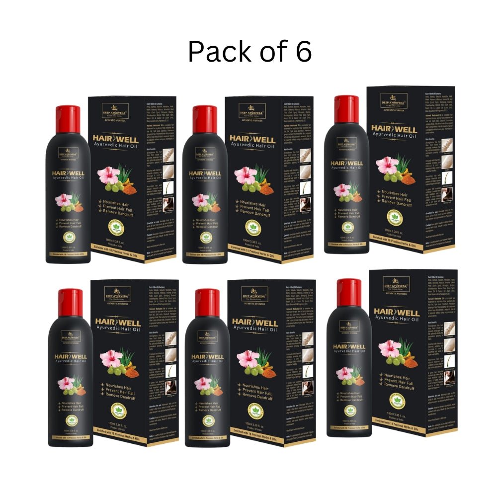HairWell Ayurvedic Hair Oil - Strengthens Hair, Reduces Hair Fall & Promotes Scalp Health - Deep Ayurveda India