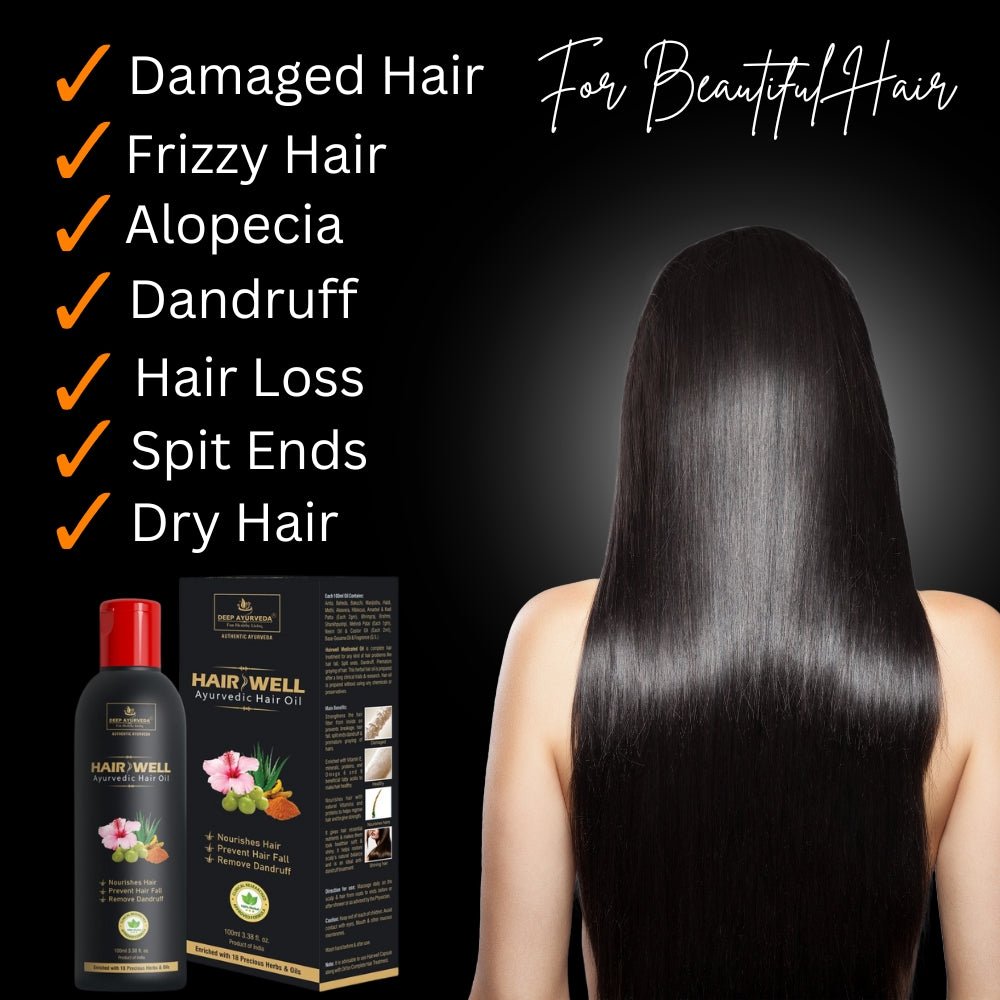 HairWell Ayurvedic Hair Oil - Strengthens Hair, Reduces Hair Fall & Promotes Scalp Health - Deep Ayurveda India