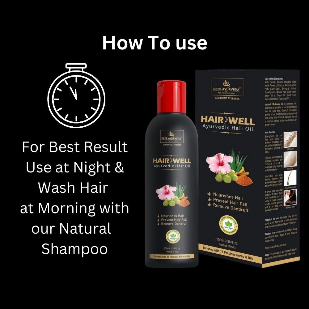 HairWell Ayurvedic Hair Oil - Strengthens Hair, Reduces Hair Fall & Promotes Scalp Health - Deep Ayurveda India