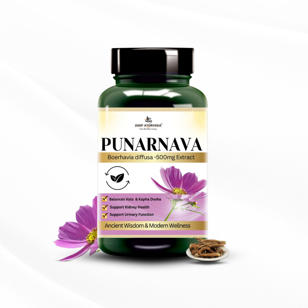 Punarnava vegan capsules by Deep Ayurveda promotes kidney health, detoxification and urinary wellness 