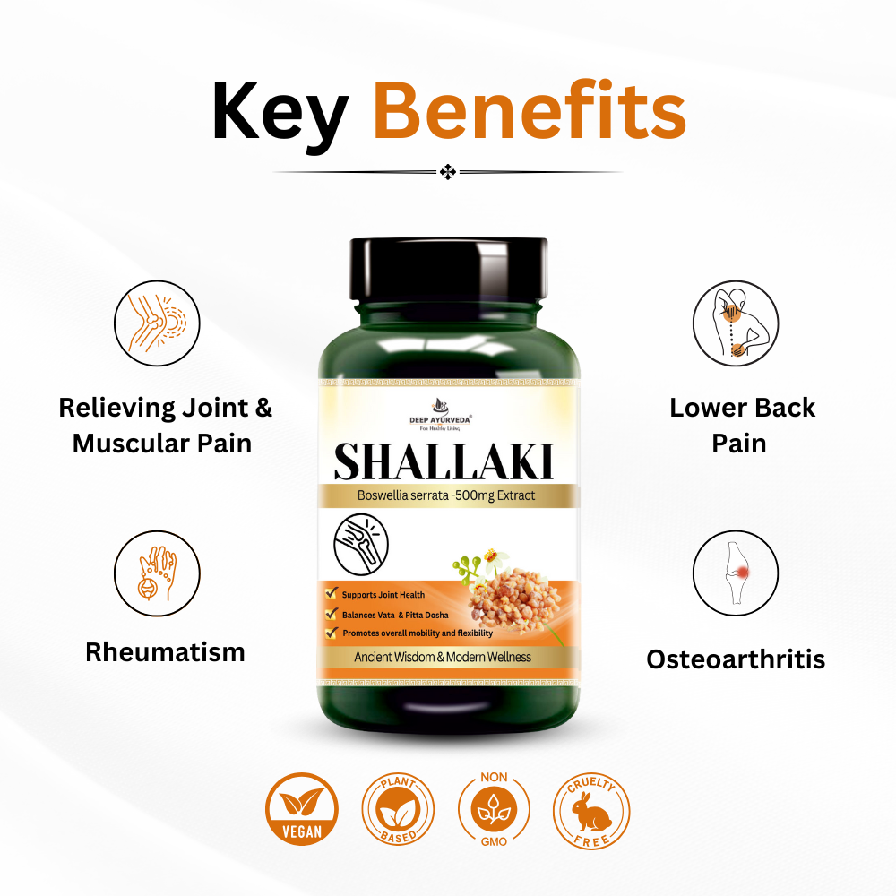 Shallaki vegan capsules by Deep Ayurveda reduces joint pain, supports mobility and bone health key benefits