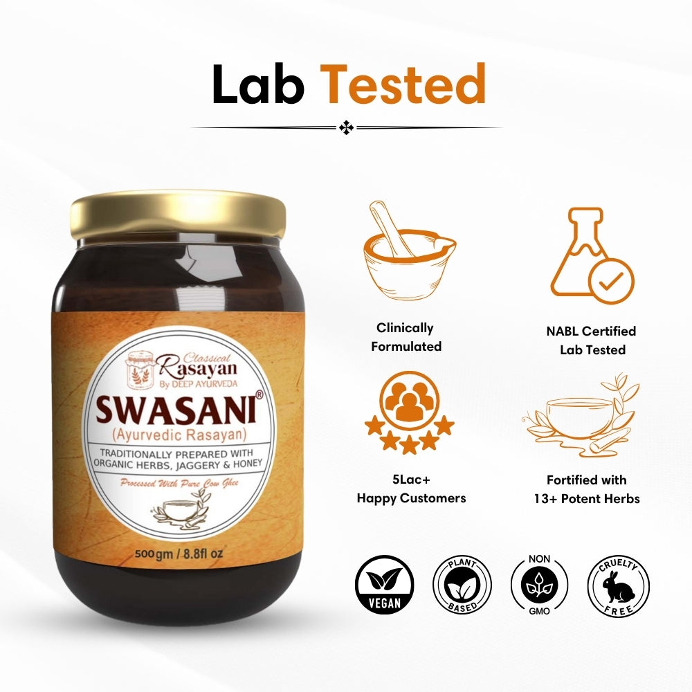 Swasani prash ayurvedic superfood for respiratory health for men and women tested on 20+ parameters by Deep Ayurveda