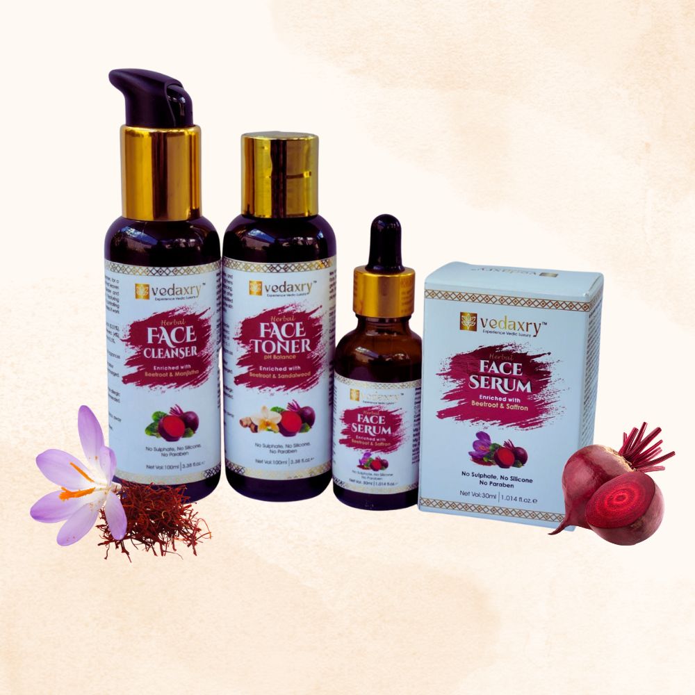 Vedaxry 3-Step Ayurvedic Face Care Vedic Pack (Face Cleanser, Face Toner, Face Serum) - Complete Skin Care Regimen - Deep Ayurveda India
