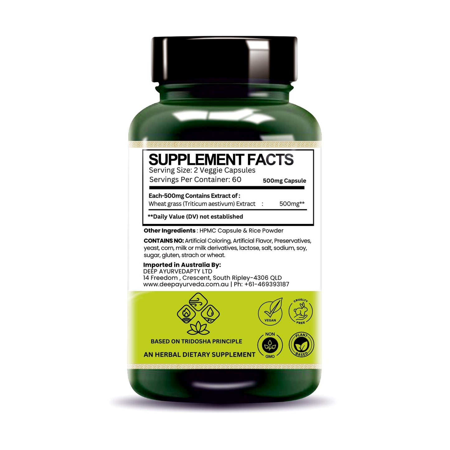 Wheatgrass Vegan Capsules - Detoxifies, Boosts Immunity & Promotes Wellness - Deep Ayurveda India