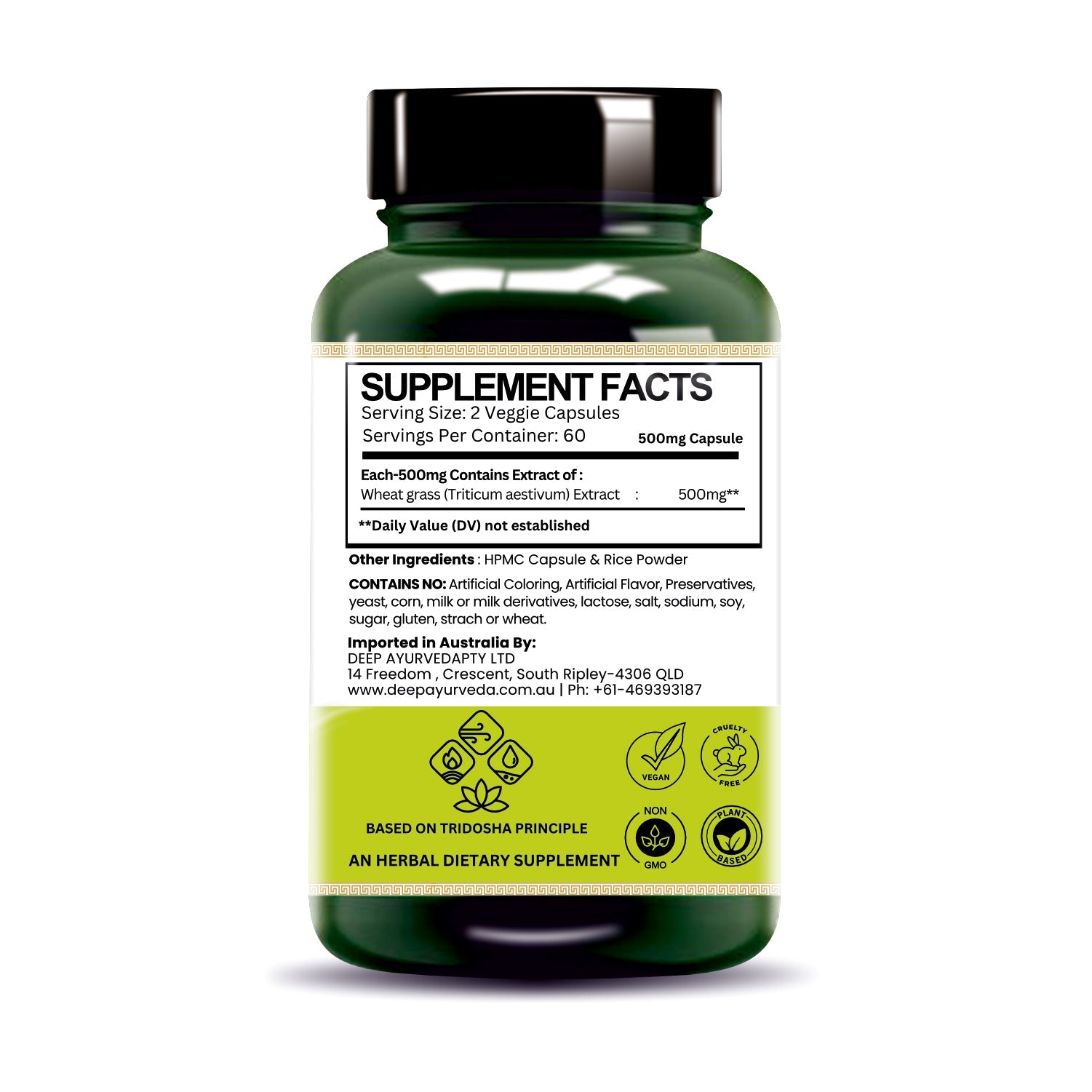 Wheatgrass Vegan Capsules - Detoxifies, Boosts Immunity & Promotes Wellness - Deep Ayurveda India