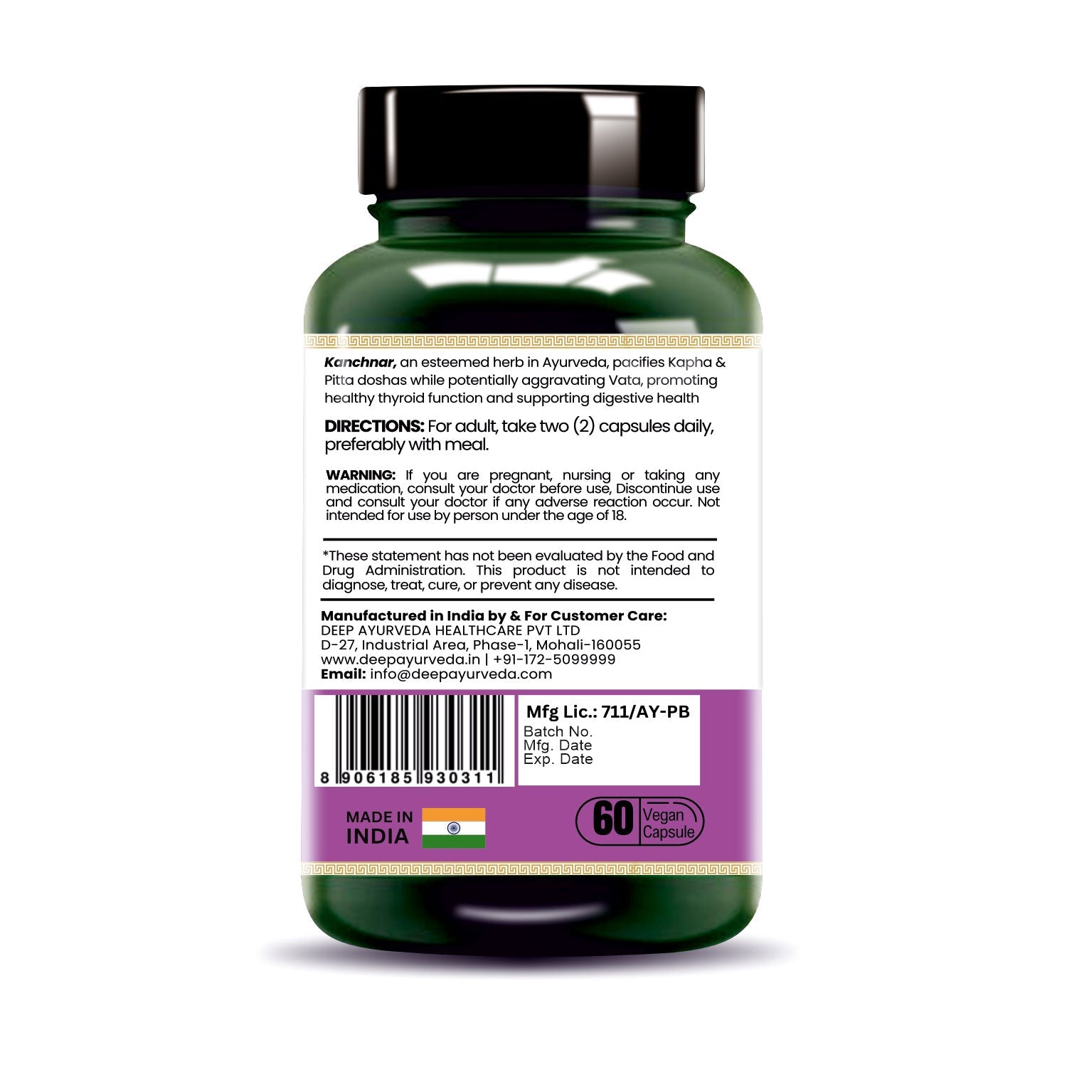 Kanchnar Vegan Capsules - Supports Thyroid Health, Detoxification & Wellness - Deep Ayurveda India