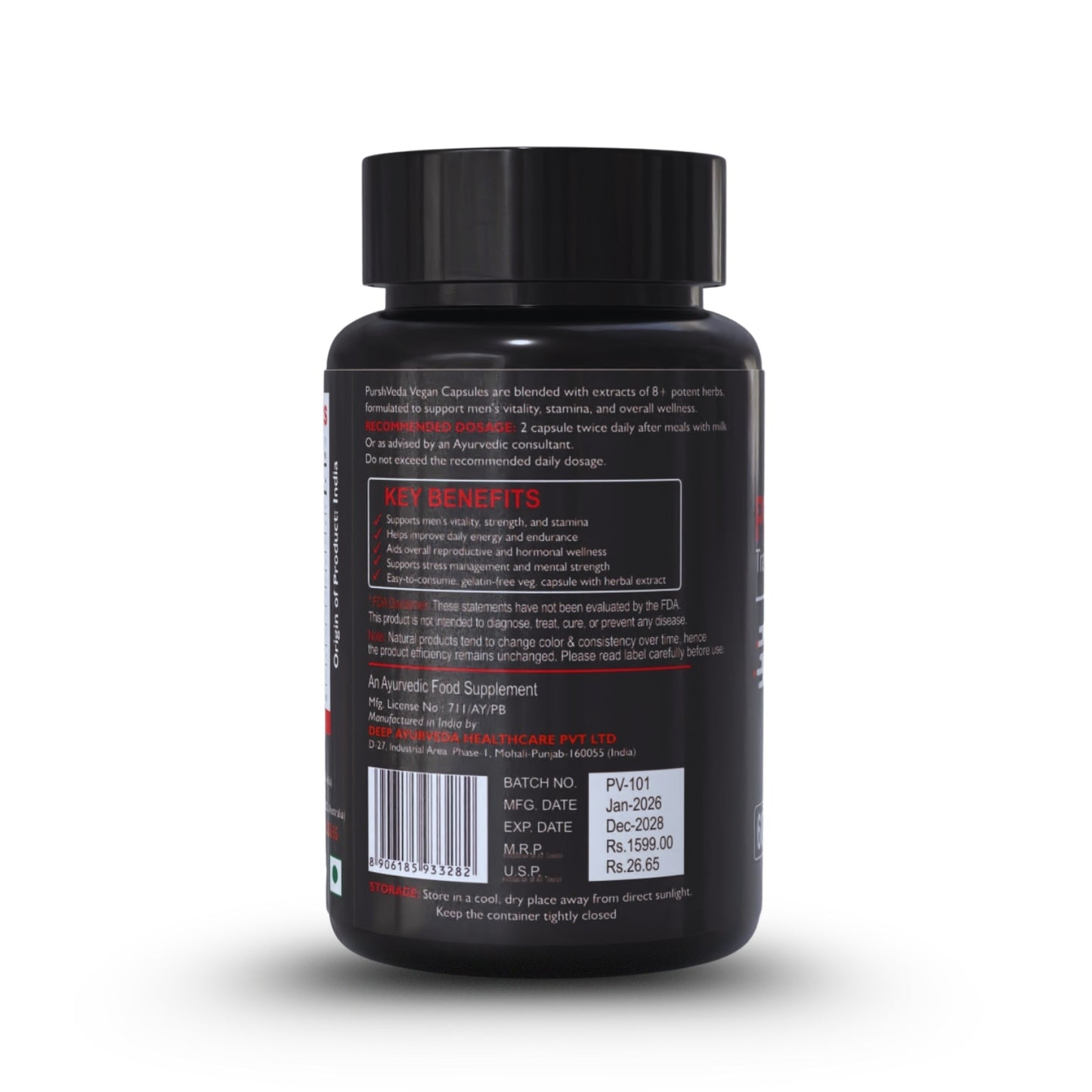 PurshVeda Vegan Capsule for Men | Pack of 60 | Strength & Vitality Support