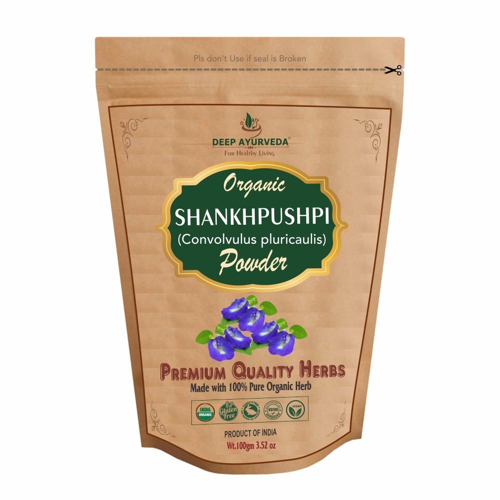 Organic Shankhpushpi Powder (Convolvulus pluricaulis) - Enhances Memory, Reduces Stress & Promotes Relaxation - Deep Ayurveda India