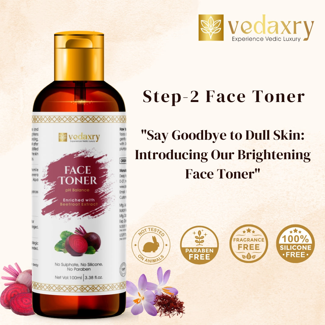 Vedaxry 3-Step Ayurvedic Face Care Vedic Pack (Face Cleanser, Face Toner, Face Serum) - Complete Skin Care Regimen - Deep Ayurveda India